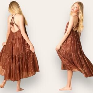 Ulla Johnson Samara High Low Sleeveless Gauze Maxi Dress Copper 0 Women’s
